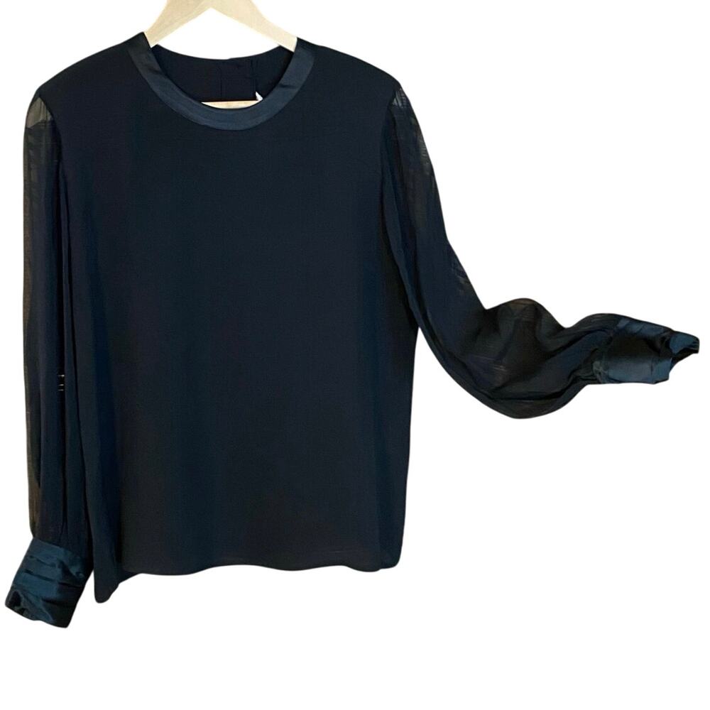 Peter Nygård 100% Silk Sheer Sleeve Blouse Black Size 6 poet minimalist classic